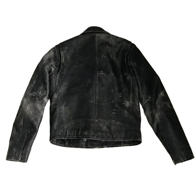 90s Distressed Black Biker Leather Jacket Motorcycle Rider Streetwear Coat