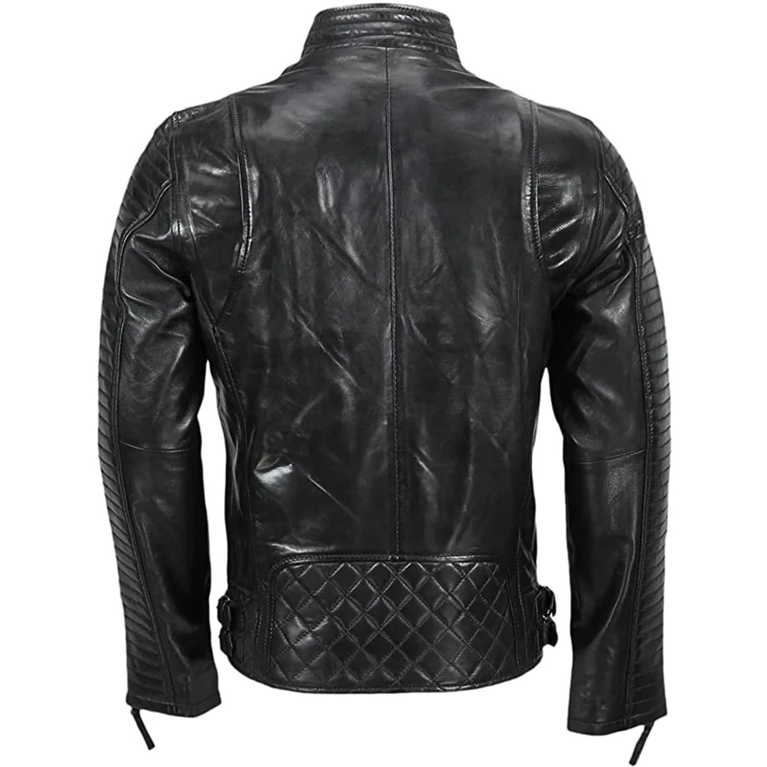 Mens Cafe Racer Motorcycle Jacket Wax Tan & Black Biker Coat