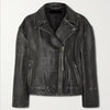 Distressed Black Oversized Vintage Style Biker Leather Jacket Womens Leather Motorcycle Streetwear Coat