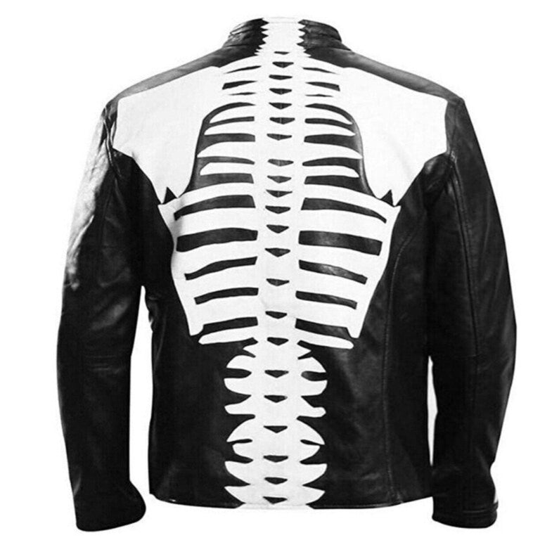 Skeleton Bones Rider Jacket Mens Cafe Racer Biker Halloween Cosplay Costume