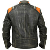 Vintage Style Retro Cafe Racer Contrast Striped Distressed Black Jacket Mens Motorcycle Streetwear Coat
