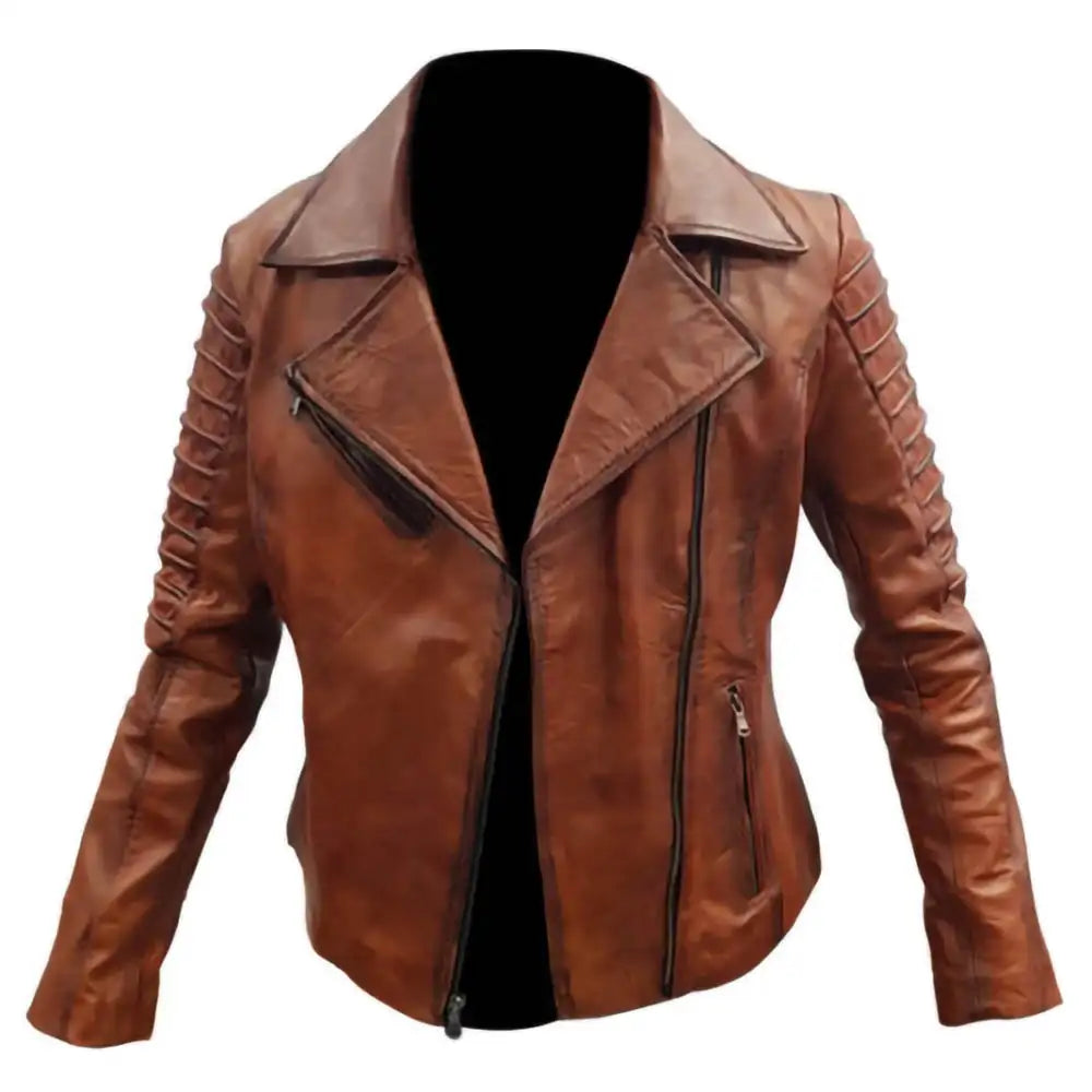 90s Retro Moto Biker Vintage Oil Wax Brown Womens Leather Jacket