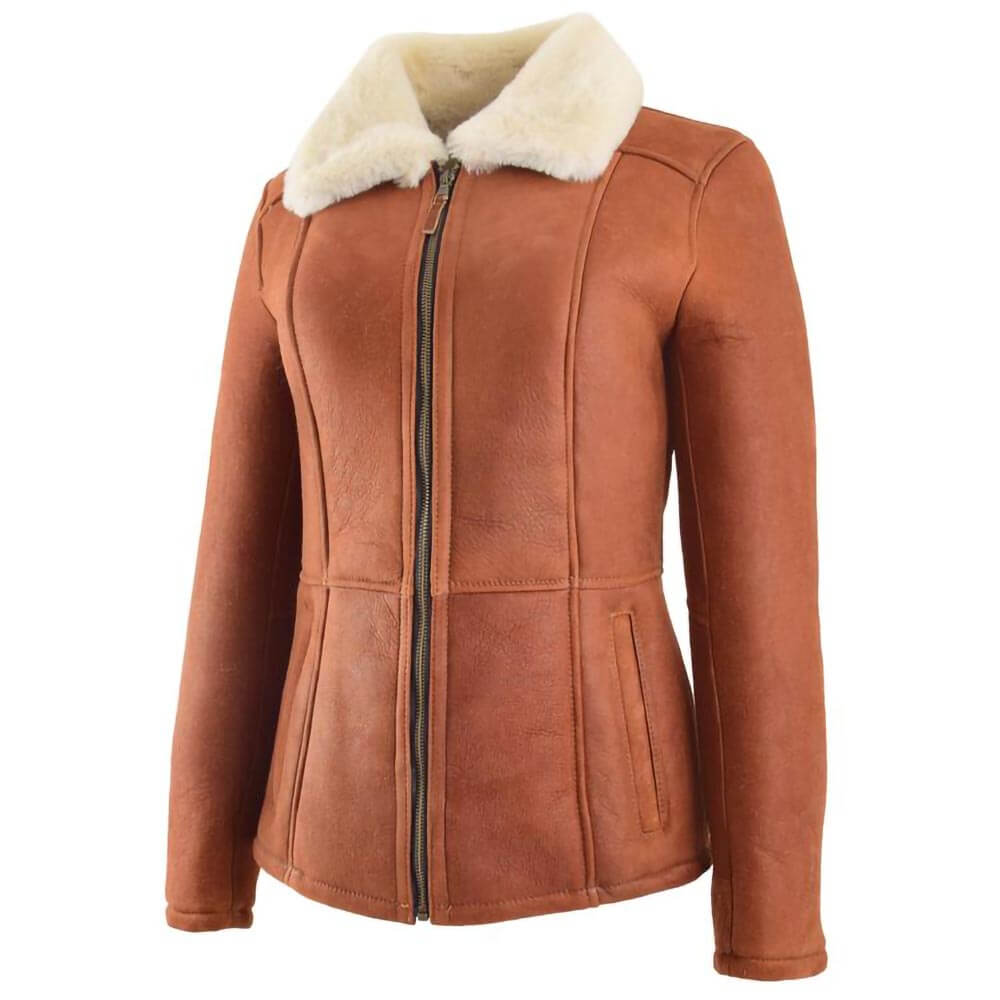 Victorian Style Fur Coat Tan Womens Winter Real Leather Jacket