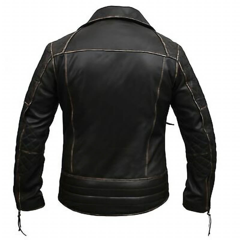 Classic Black Brando Biker Leather Jacket Mens