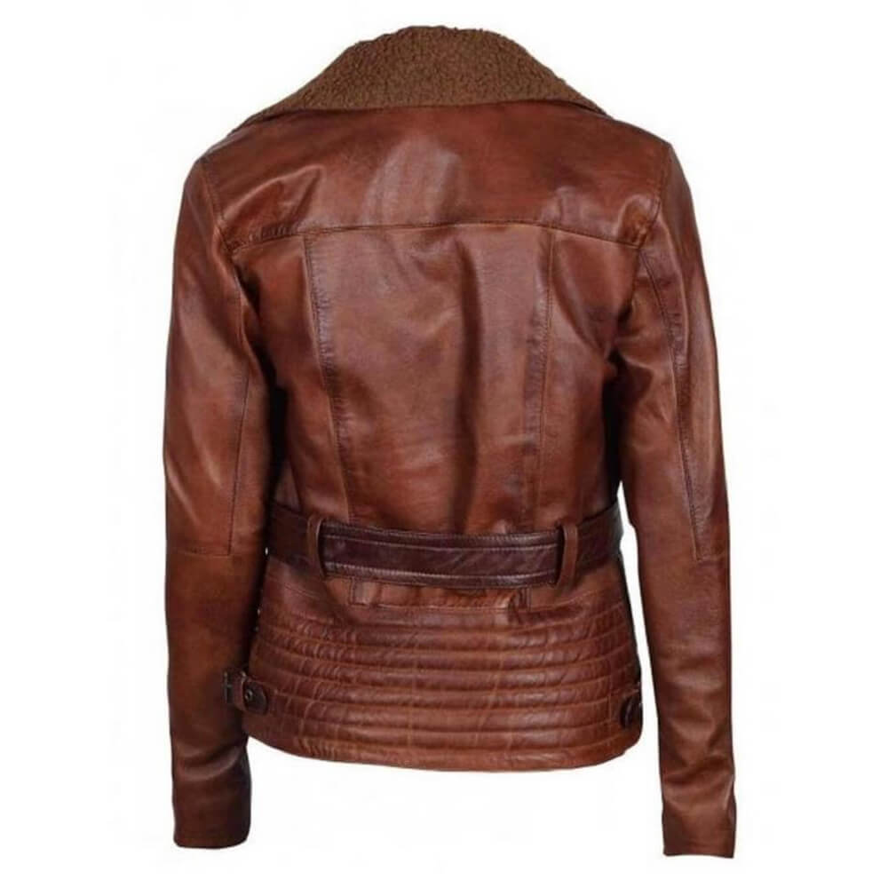Vintage Wax Brown Real Leather Womens Biker Jacket