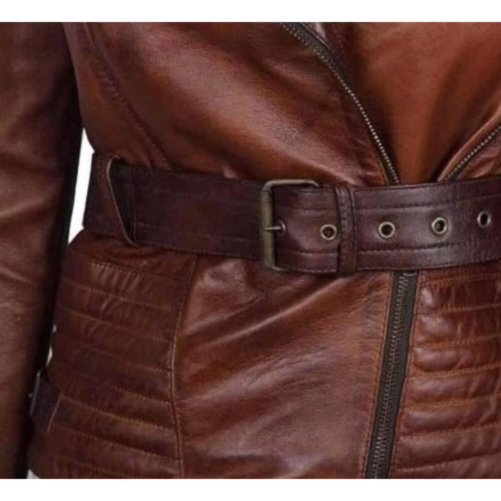 Vintage Wax Brown Real Leather Womens Biker Jacket