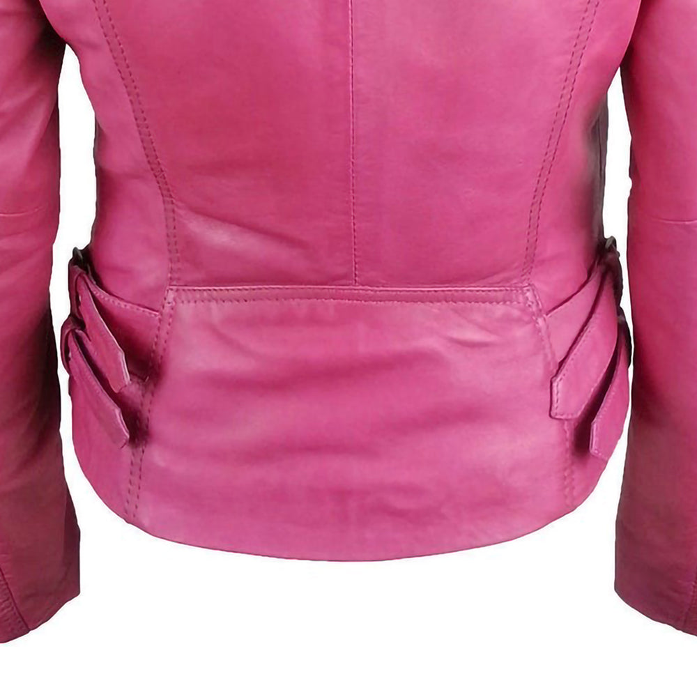 Damen Motorrad Slim Fit Hot Pink Lederjacke Blazer Mantel