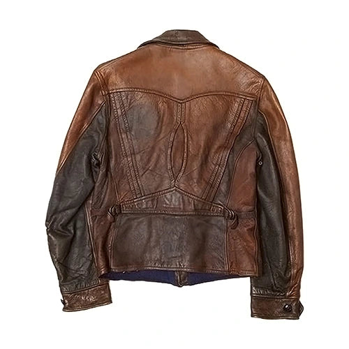 1920s d-pocket vintage biker wax brown real leather jacket for mens