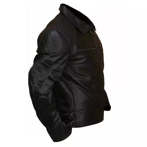Turbo Biker Black Real Leather Jacket Mens