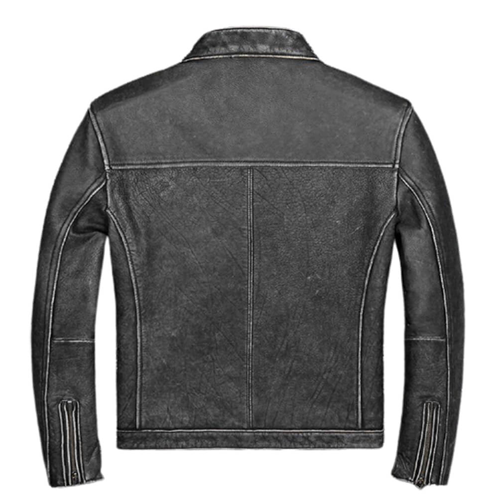 Cross Pocket Distressed Vintage Wax Black / Brown Real Leather Jacket Mens