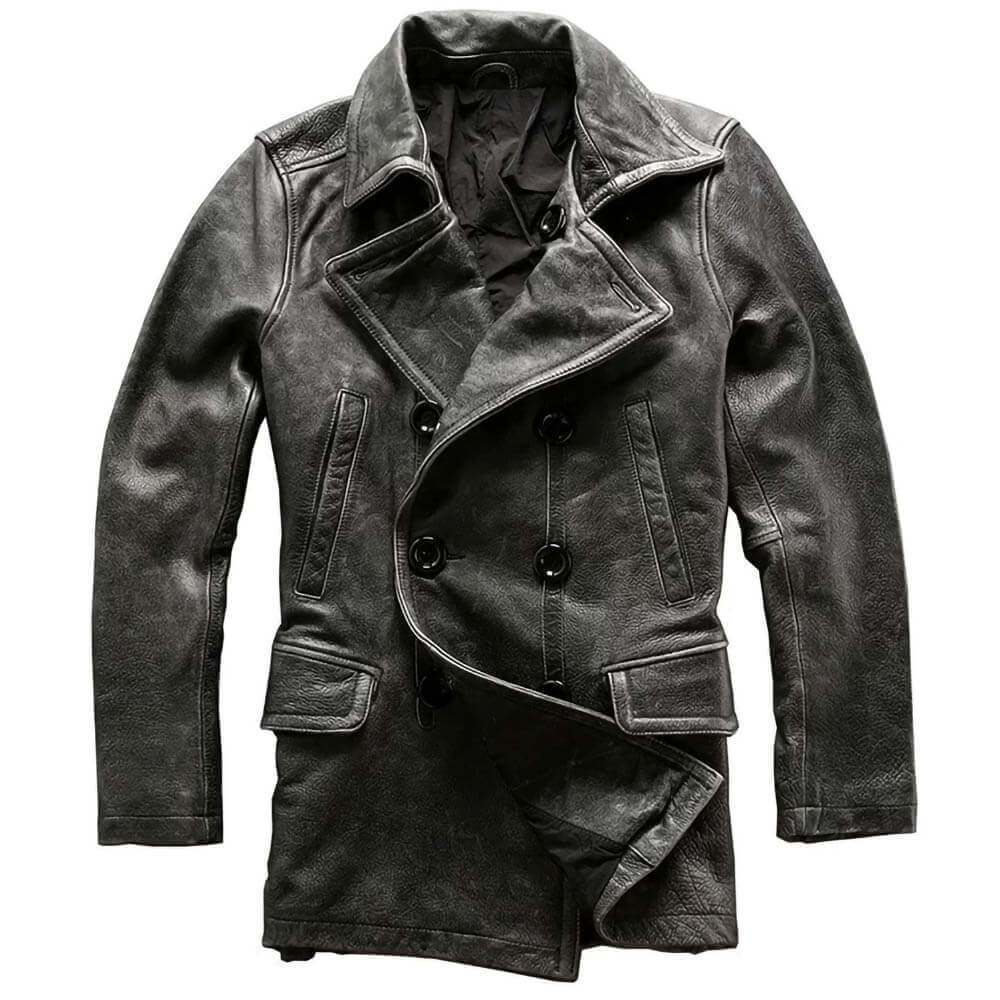 Mens-Grey-Leather-Coat
