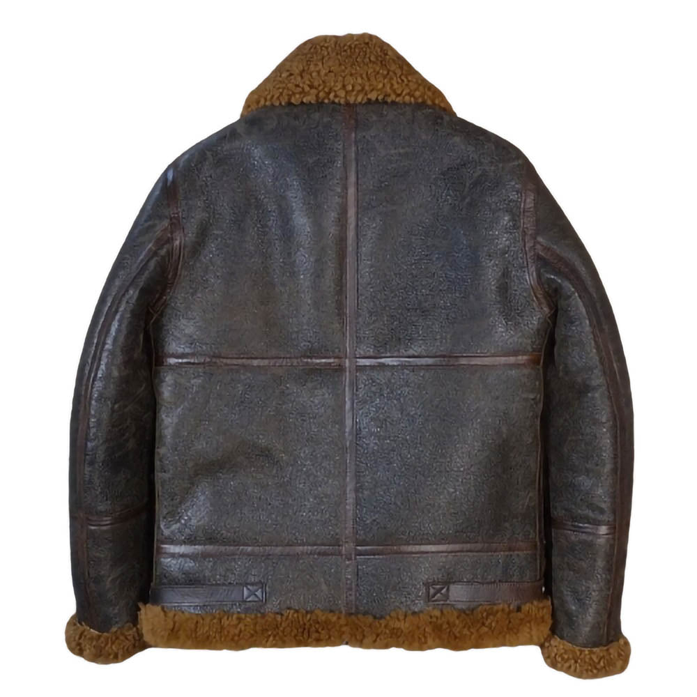Military Bomber Fur Winter Leather Jacket Dark Brown B3 Pilot Coat