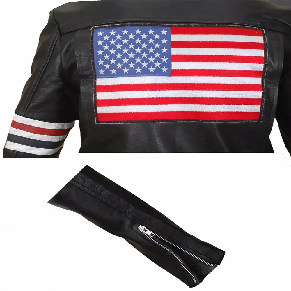American Flag Style Peter Fonda's Movie Black Leather Jacket Men's