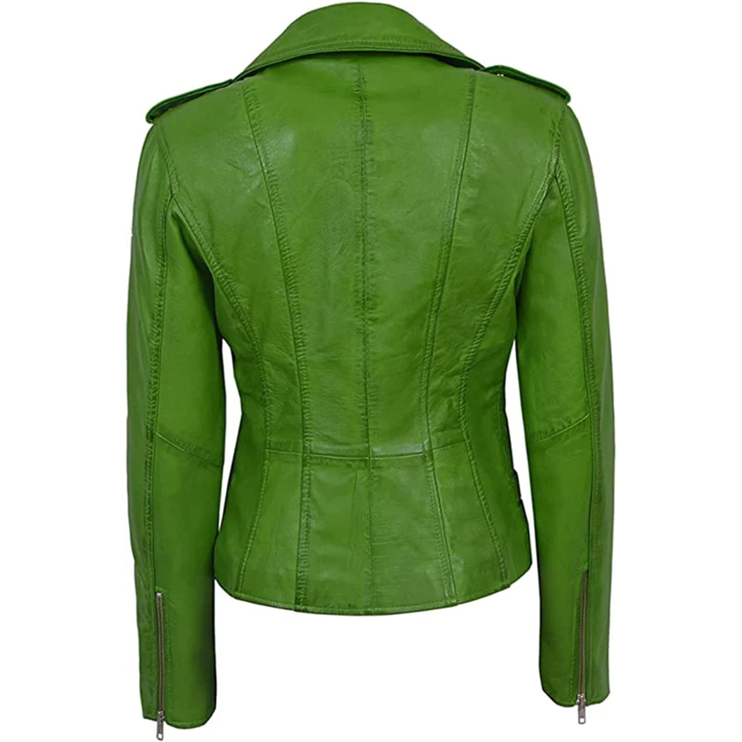 Slim Fit Cropped Moto Biker Leather Jacket Wax Green Women