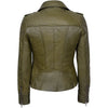 Vintage Military Style Cropped Motorcycle Leather Jacket Womens Wax Green Slim Fit Biker Jacket