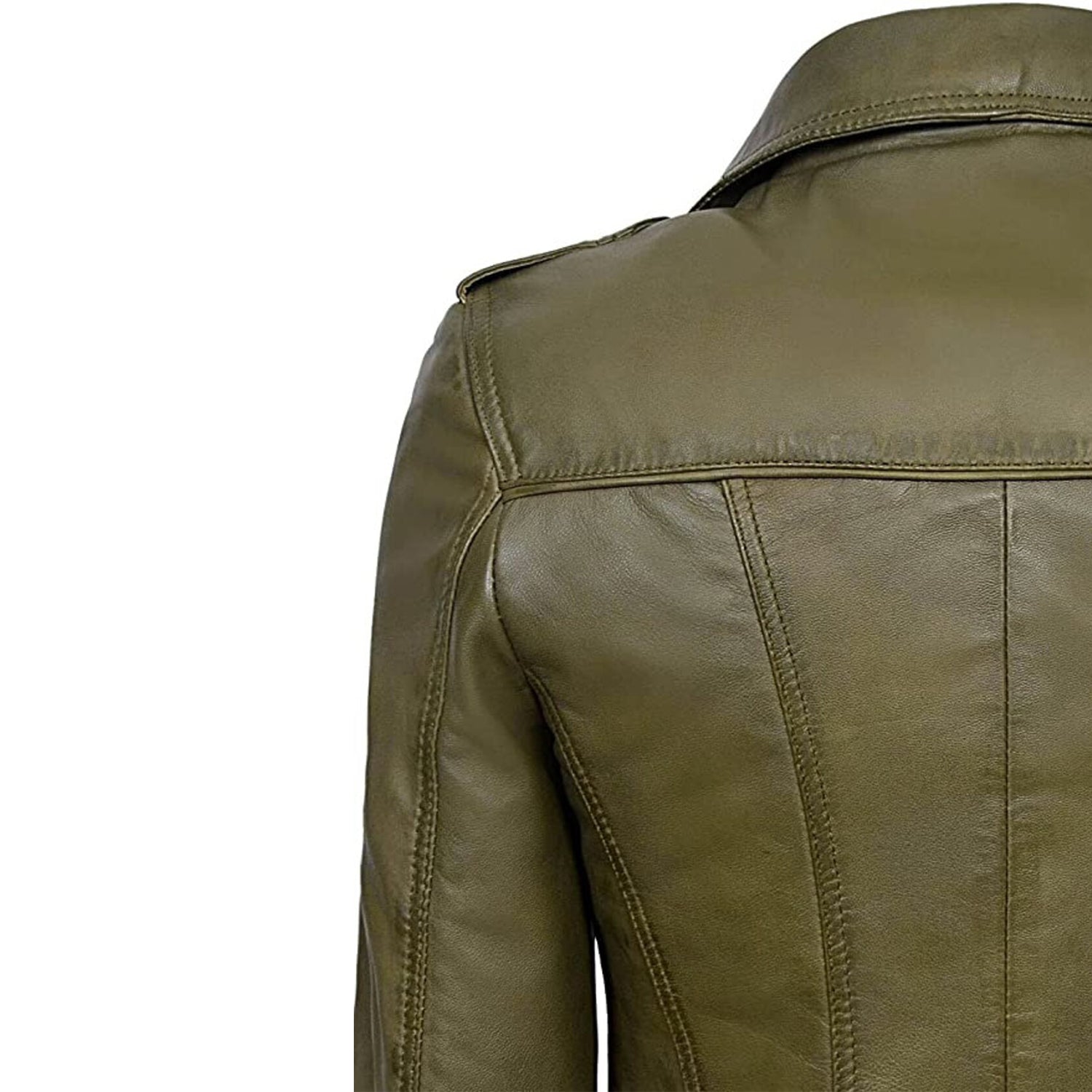 Vintage Military Style Cropped Motorcycle Leather Jacket Womens Wax Green Slim Fit Biker Jacket