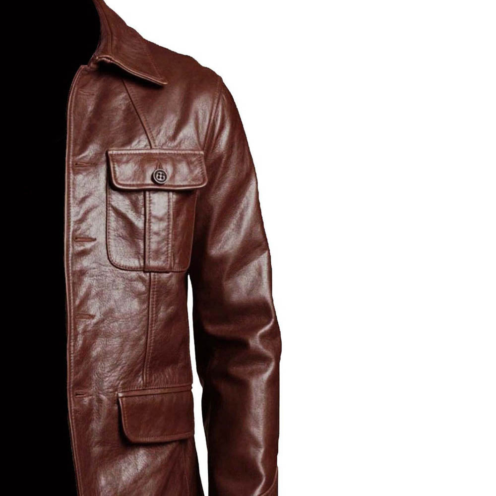Brauner Blazer-Mantel mit Klappentasche und fünf Knöpfen für Herren