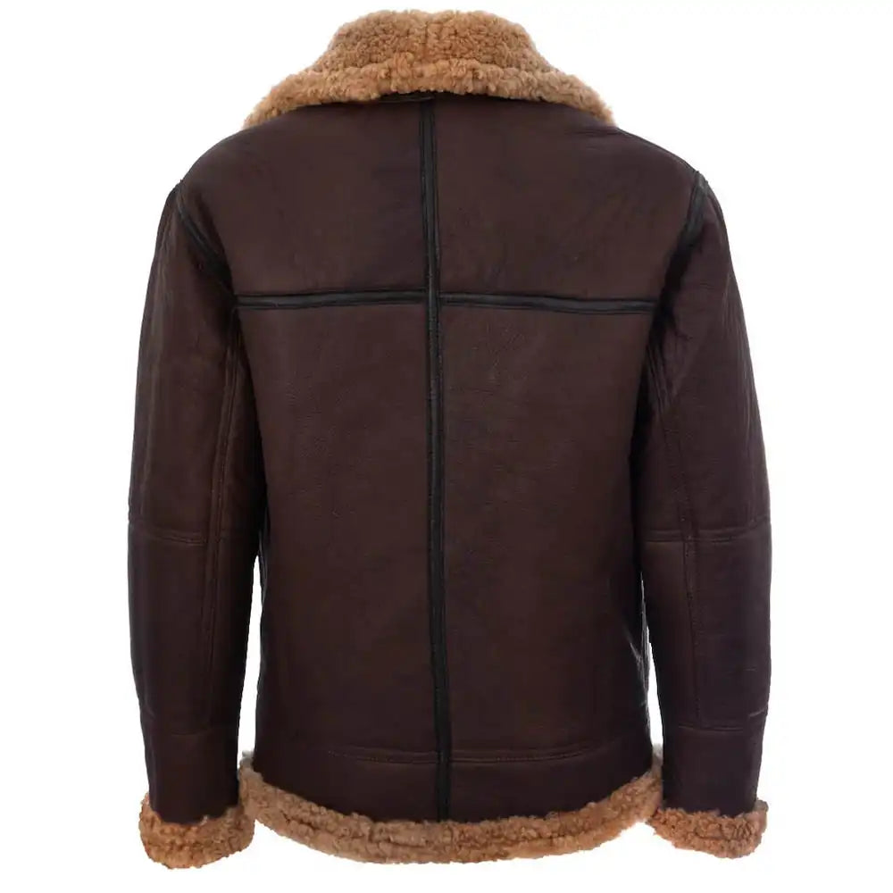 RAF B3 Military Pilot Brown Bomber Fur Leather Jacket Mens Winter Outwear Coat