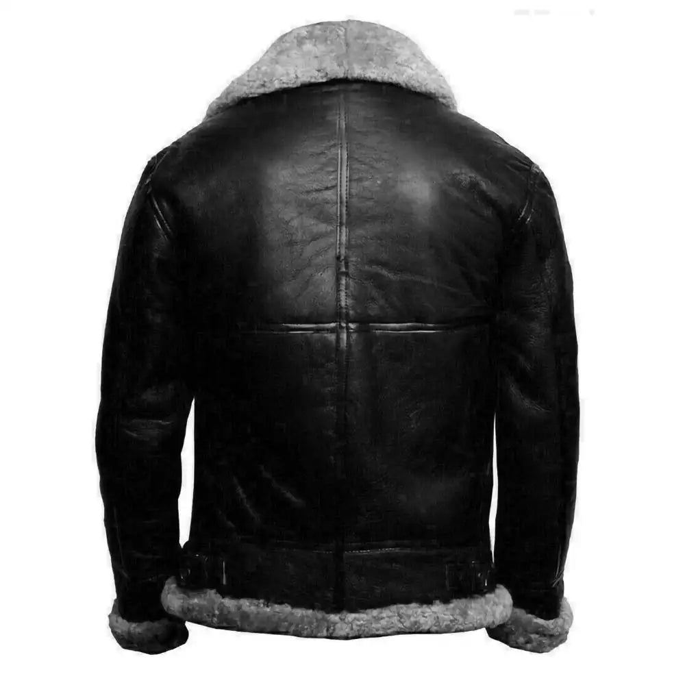 B3 Bomber Military Black Fur Winter Pilot Leather Jacket Mens