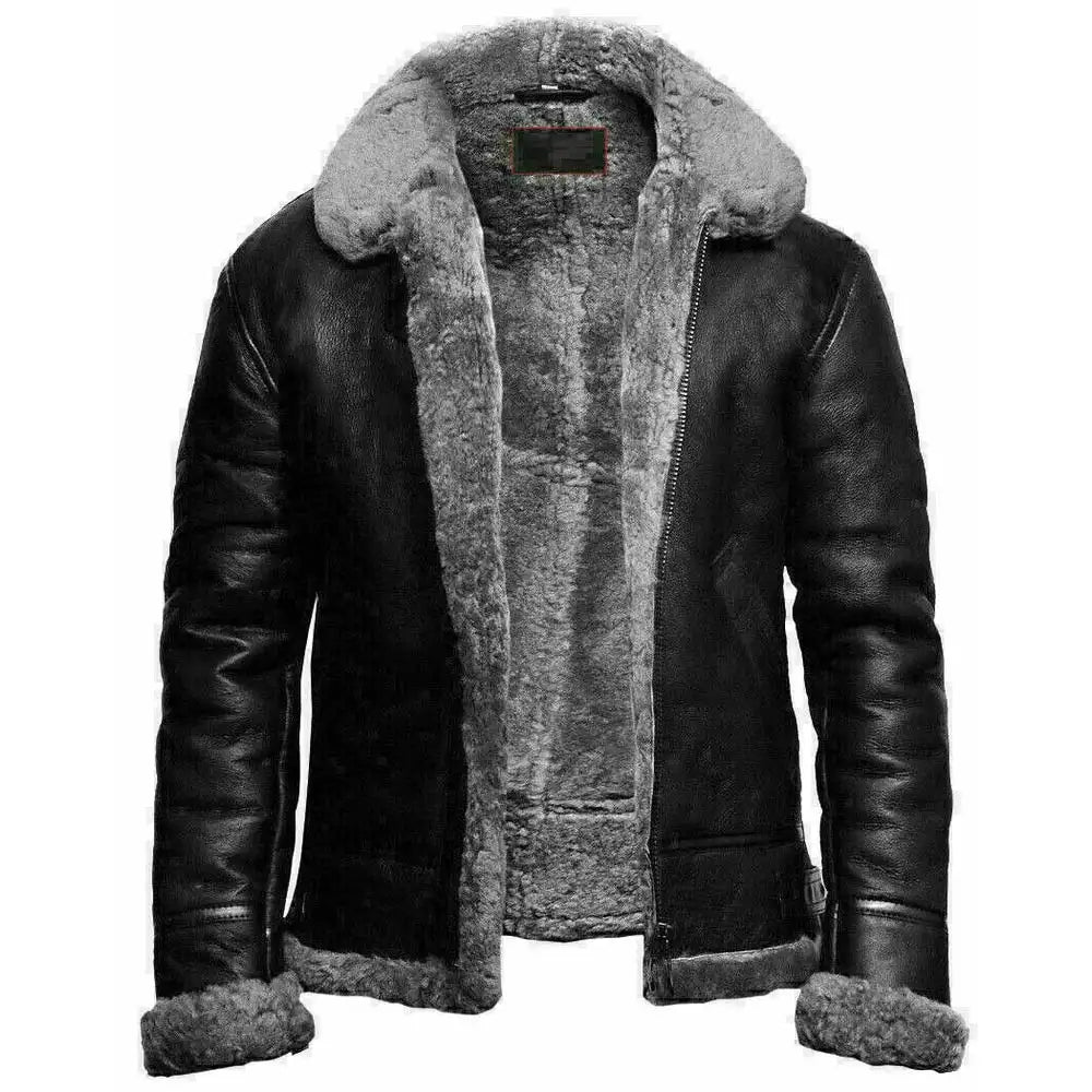 Mens-Black-B3-Bomber-Leather-Jacket