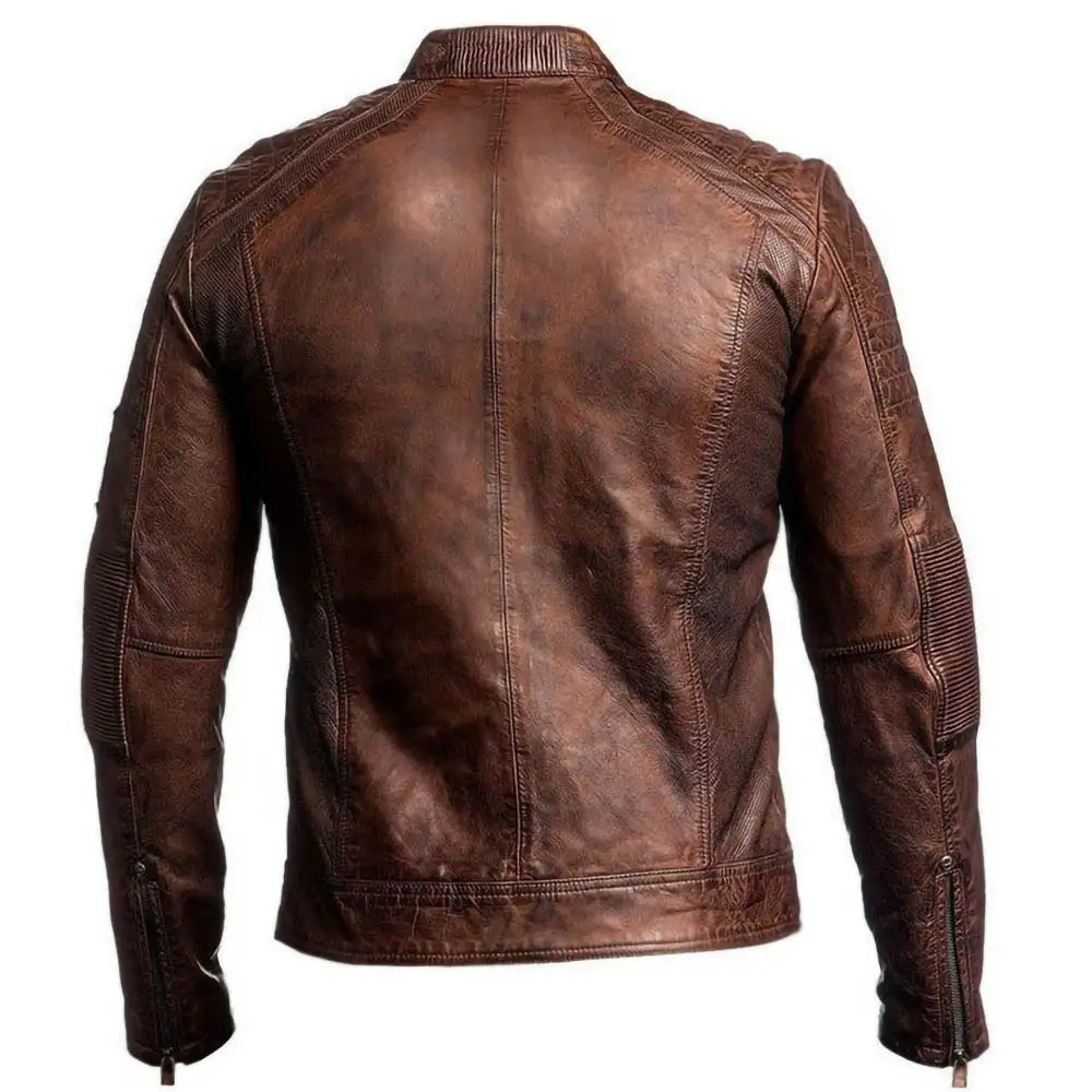Cafe Racer Moto Biker Distressed Brown Leather Jacket Mens Motorcycle Coat