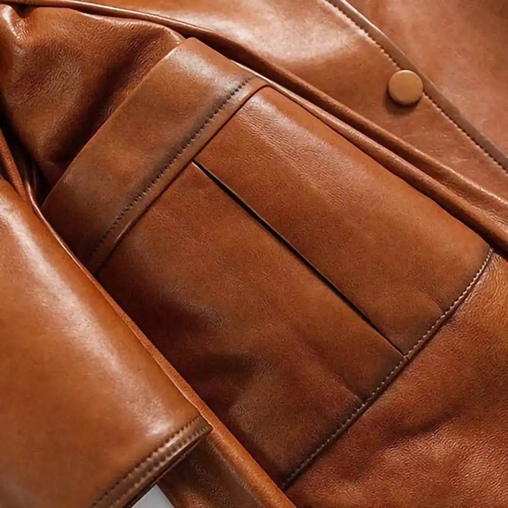 Lustigear italian style womens winter wax tan leather trench coat