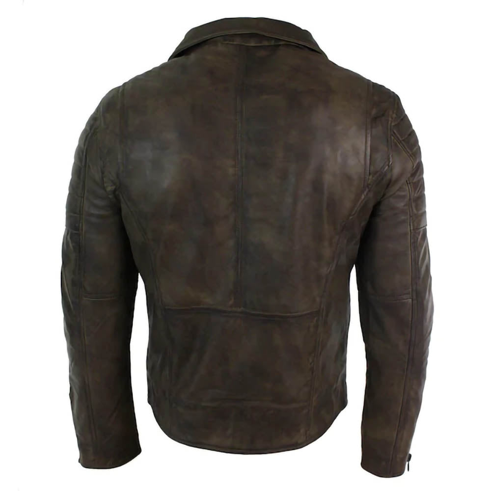 Vintage Retro Cross Zip Brando Distressed Brown Leather Jacket Mens