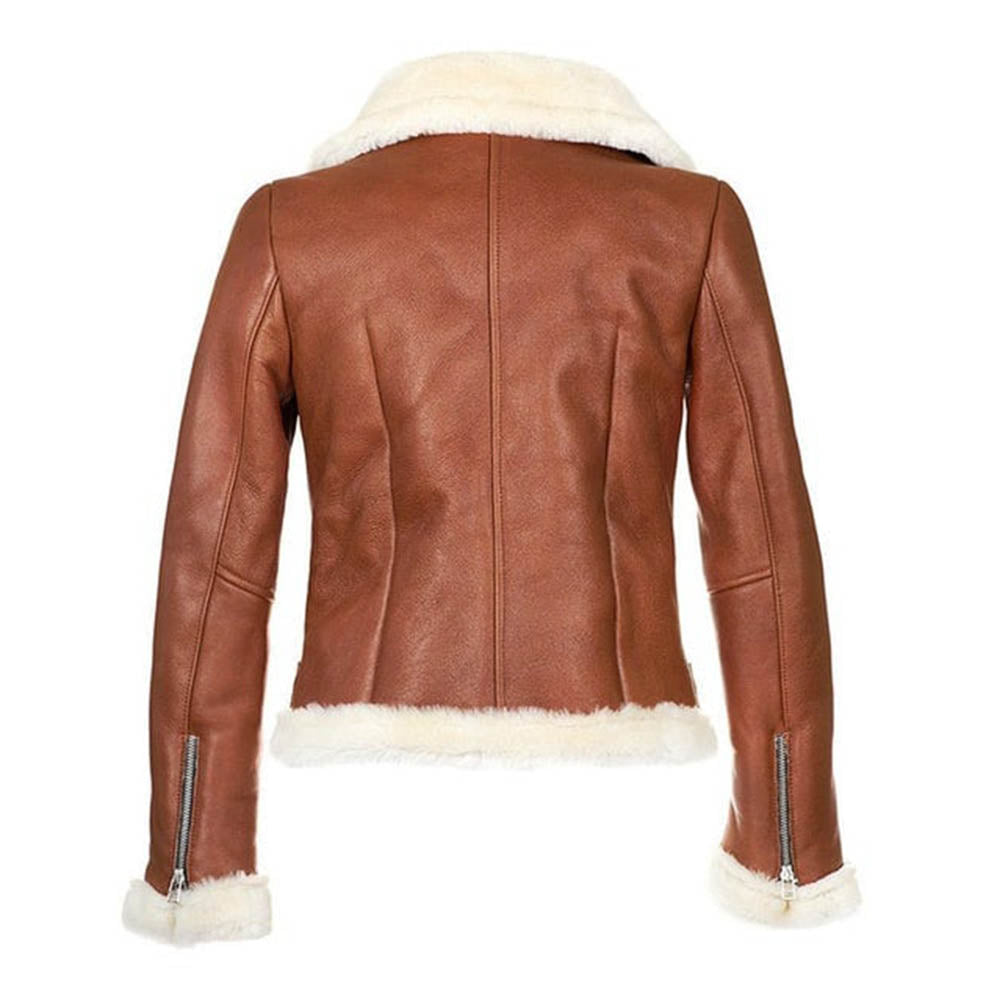 Cropped Style Biker Anti Winter Fur Coat Brown Real Leather Jacket Womens