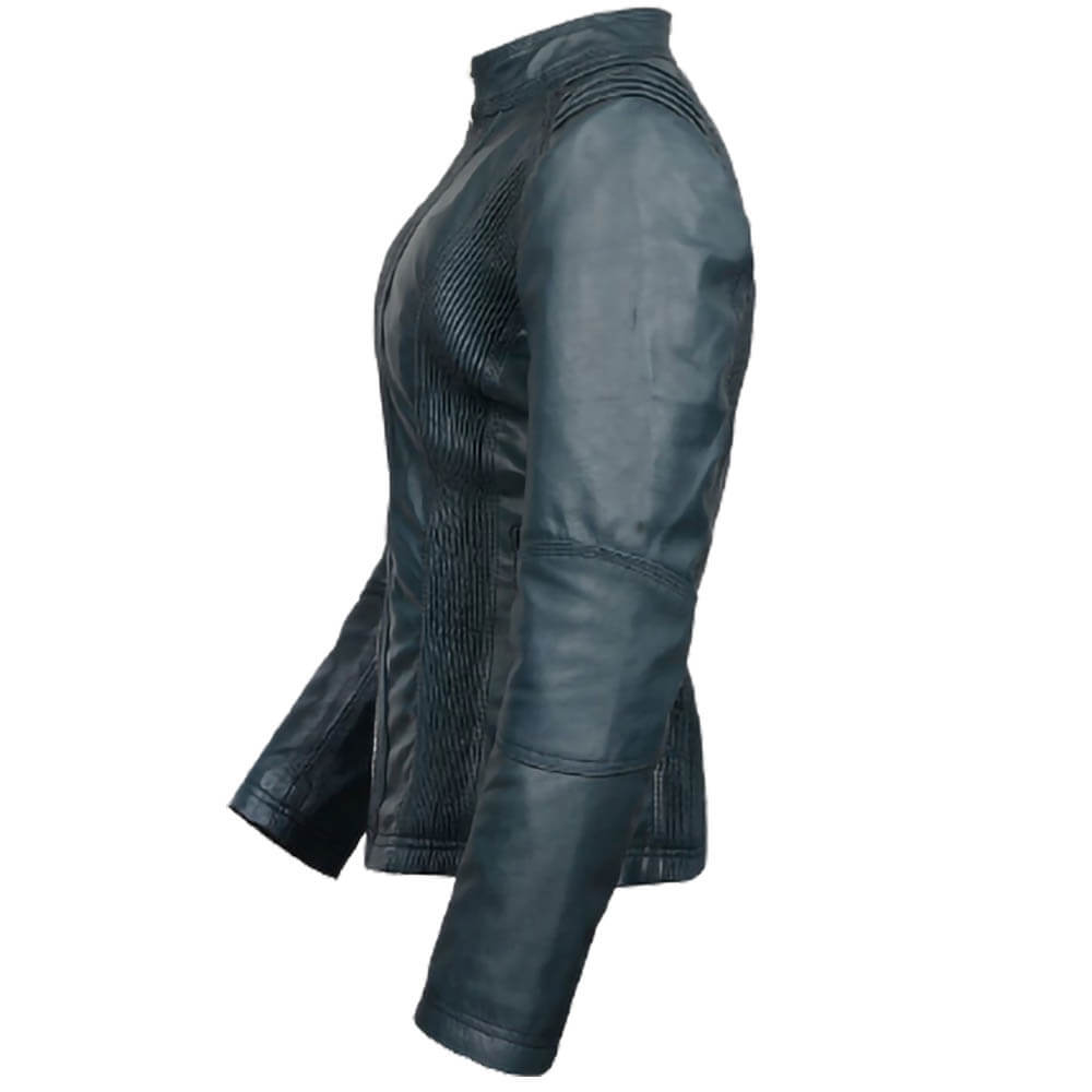 Classic Style Womens Cafe Racer Green Biker Leather Jacket