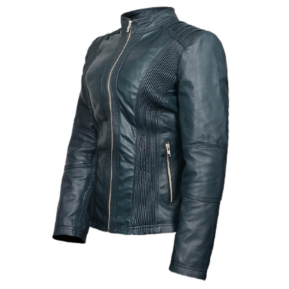 Classic Style Womens Cafe Racer Green Biker Leather Jacket