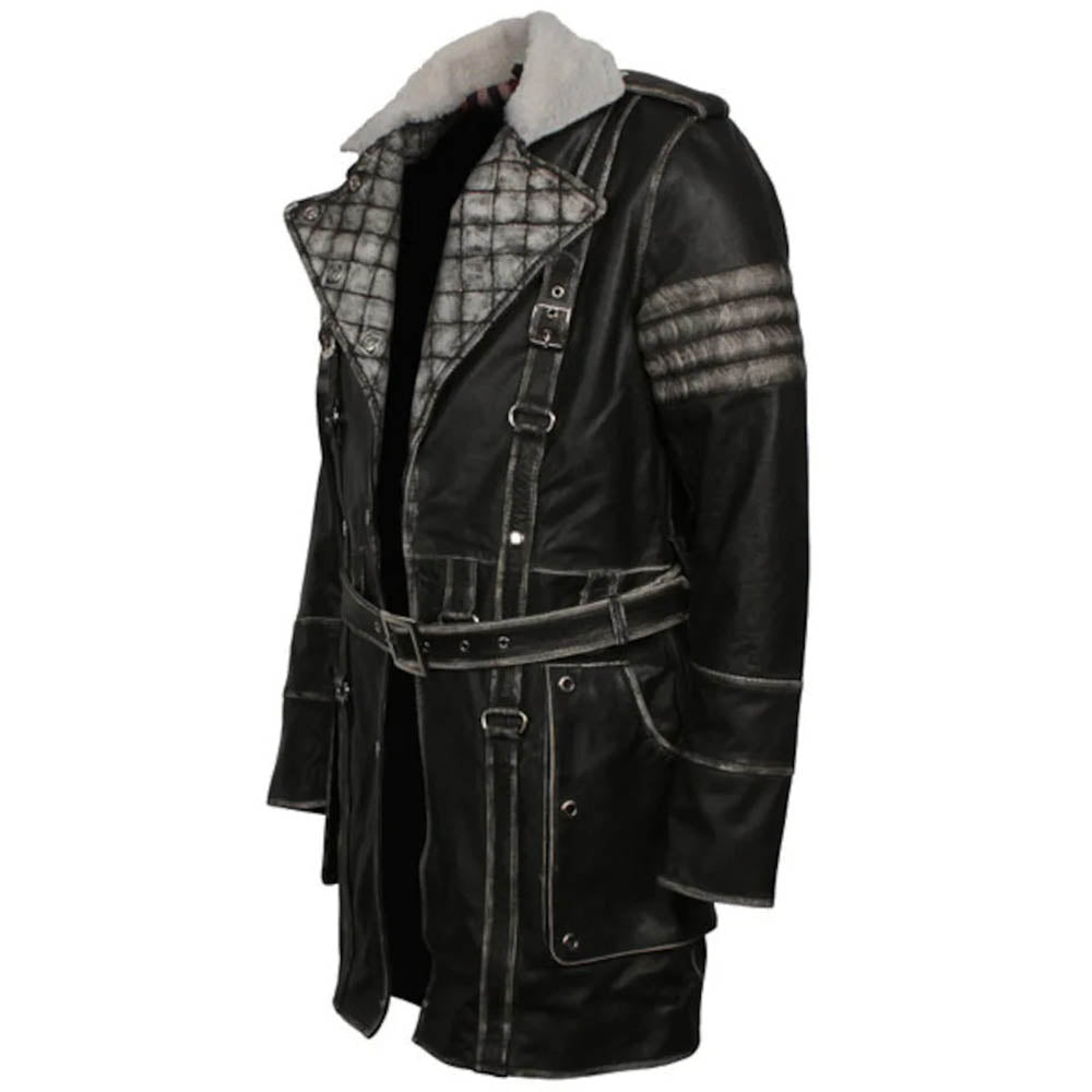 Battle coat Distressed Black Leather Jacket Mens Long Coat