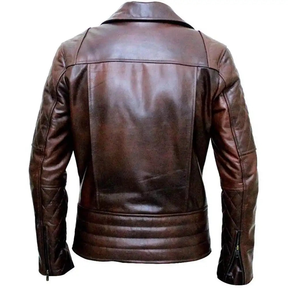 Diamond Classic Wax Brown Vintage Style Biker Mens Leather Jacket