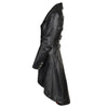 Double Breasted Back Belted Flapper Black Real Leather Long Coat Womens