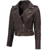 Distressed Brown Vintage Style Cropped Biker Streetwear Leather Jacket Womens