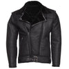 Schwarz auf schwarzem Fell-Lammfell-Biker-Winter-Lederjacke für Herren