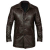 Dark Brown 5 Button Mens Long Trench Coat Real Leather Jacket