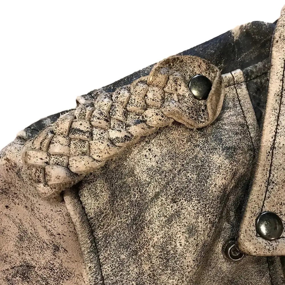 90s Vintage Black Wax Fadded Biker Jacket Mens Distressed Off-white Leather Coat