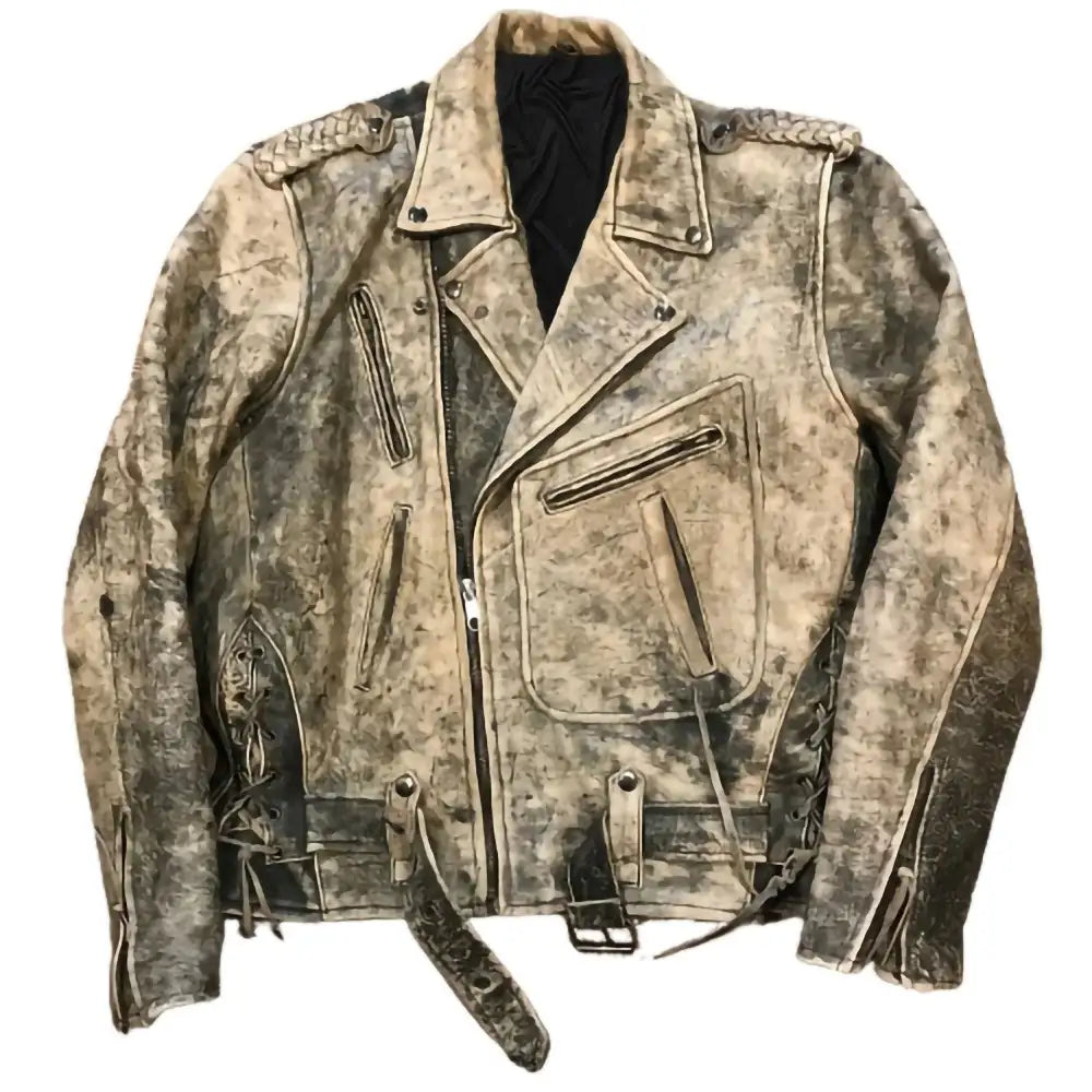 90s Vintage Jacket Mens Distressed Off-white Leather Coat – Lustigear