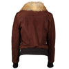Cropped Style Bomber Leather Jacket with Fur Collar Brown Suede Coat Womens