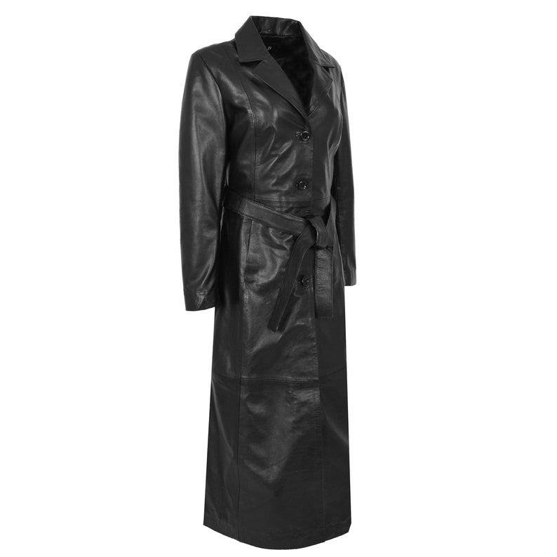 Victorian Four Button Full Length Fashion Coat Leather Black Long Jacket Womens