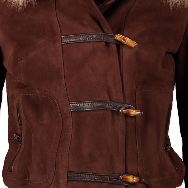Cropped Style Bomber Leather Jacket with Fur Collar Brown Suede Coat Womens