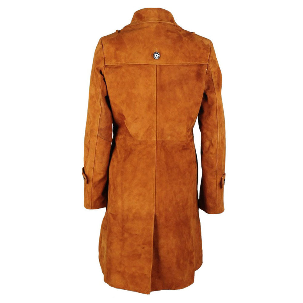 Classic Double Breasted Trench Coat Genuine Tan Long Leather Jacket Womens