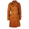 Klassischer zweireihiger Trenchcoat aus echtem hellbraunem langem Leder für Damen 