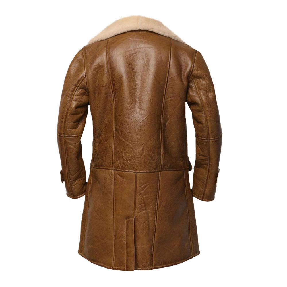 Wax Brown Military Style Long Coat For Mens