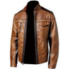 Cafe Racer Vintage Wax Tan, Dark Brown Contrast Mens Biker Leather Jacket Street Wear Coat