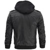 Double Zip Detachable Hood Style Black Biker Leather Jacket Mens