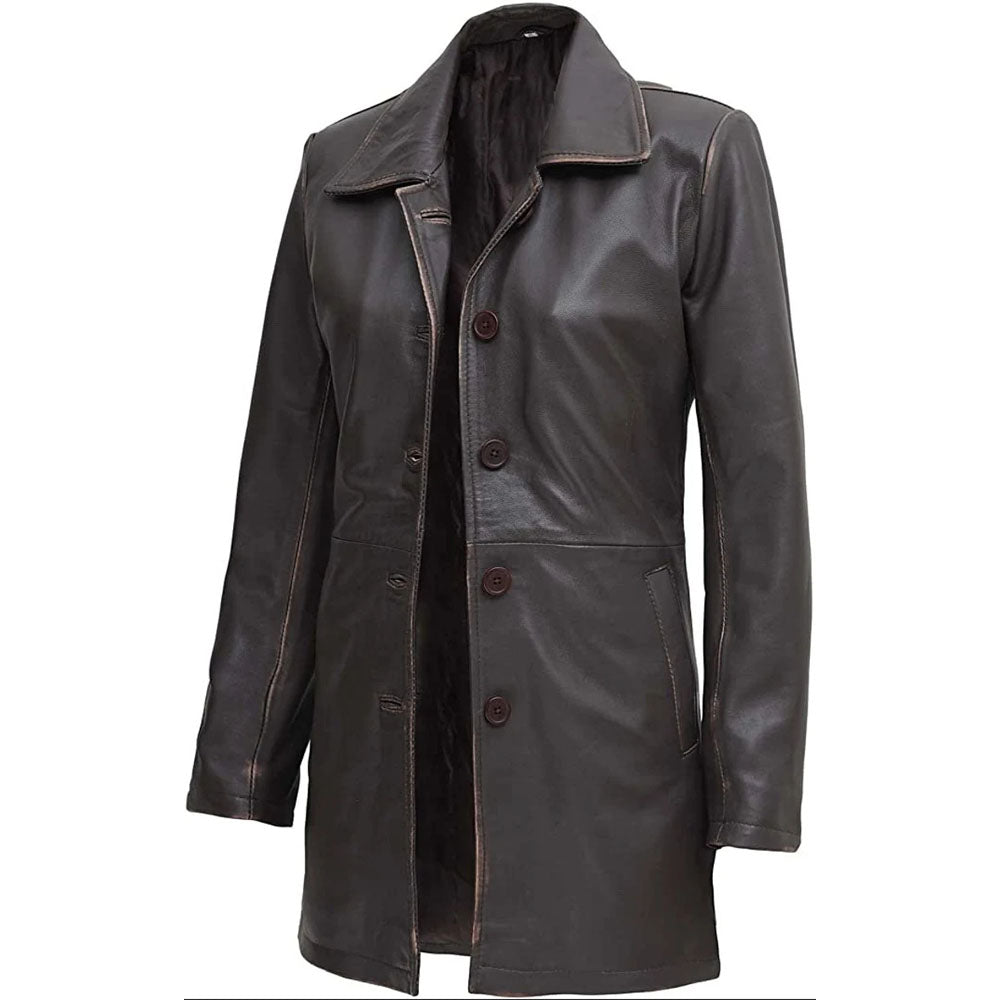 Vintage-Jacke mit fünf Knöpfen im Militär-Distressed-Stil in Braun und Schwarz für Damen 