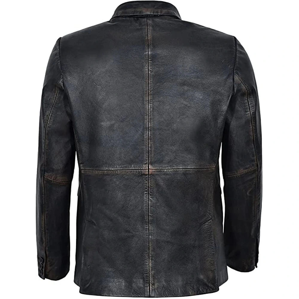 80s vintage leather blazer mens coat distressed black classic bronze italian style leather jacket