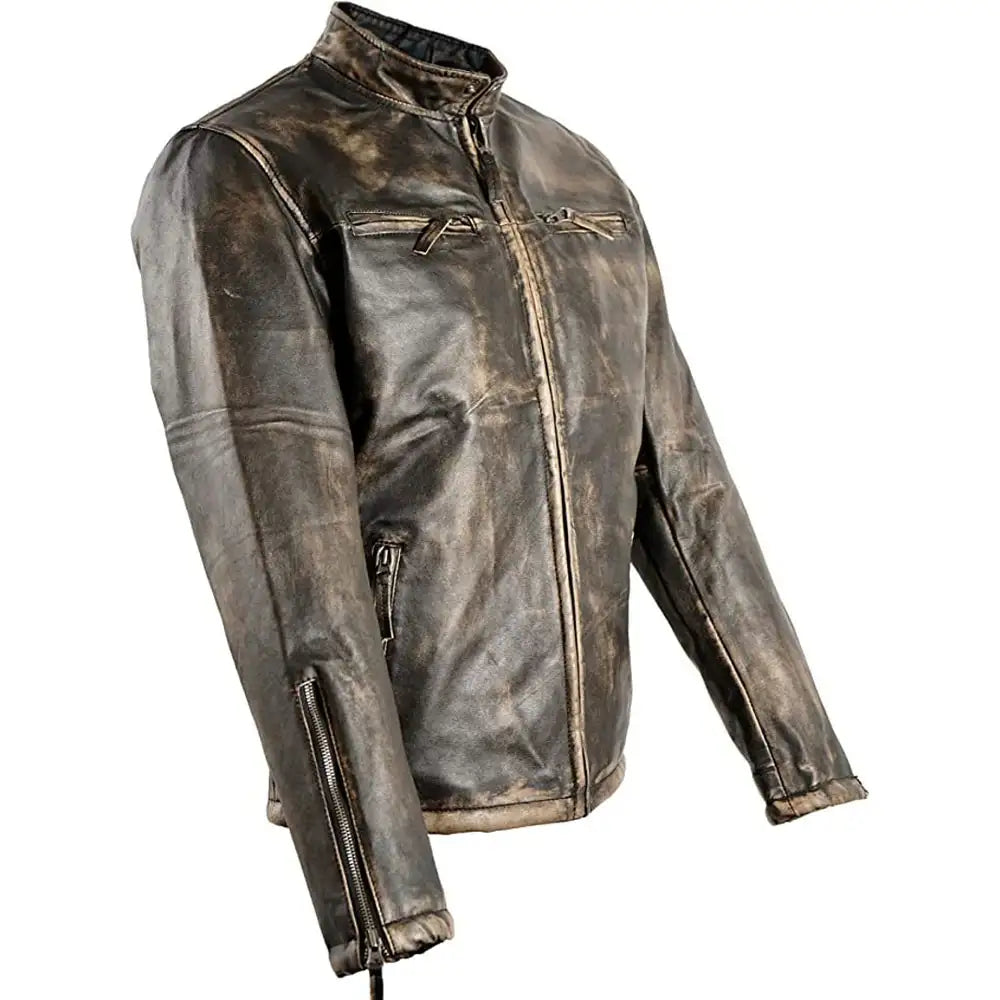 Cafe Racer Vintage Style Motorcycle Distressed Brown Biker Mens Leather Jacket Streetwear Motorcycle Coat