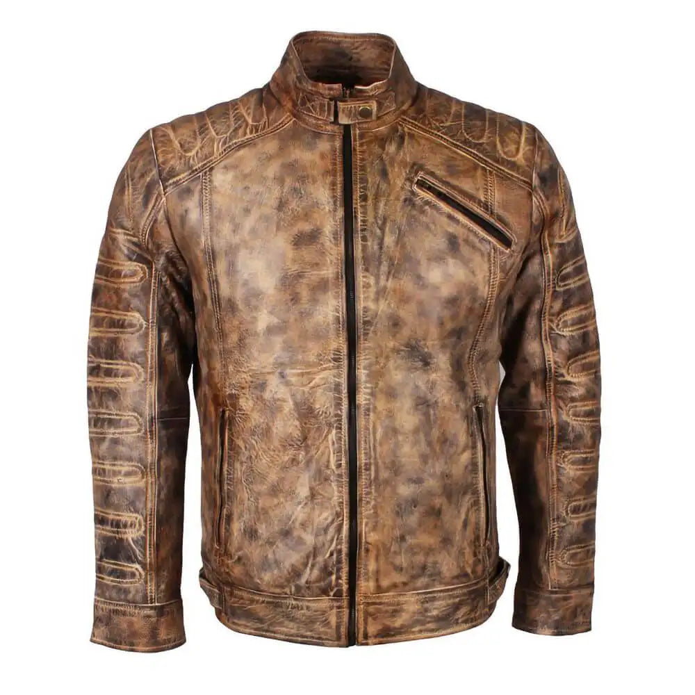 Cafe Racer Oil Wax Vintage Style Tan Mens Biker Real Leather Jacket